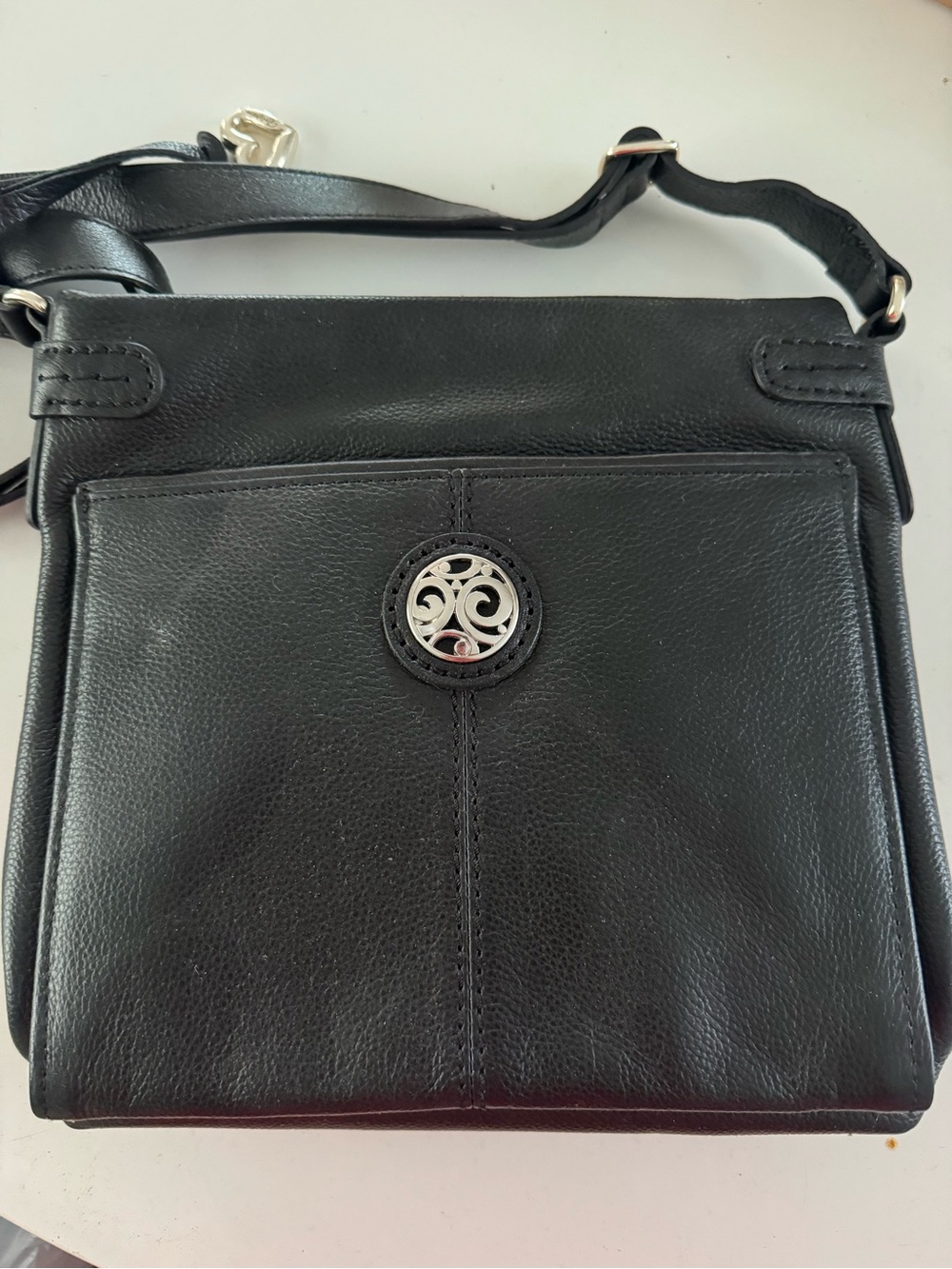 Brighton Black Leather Crossbody with Silver Medallion